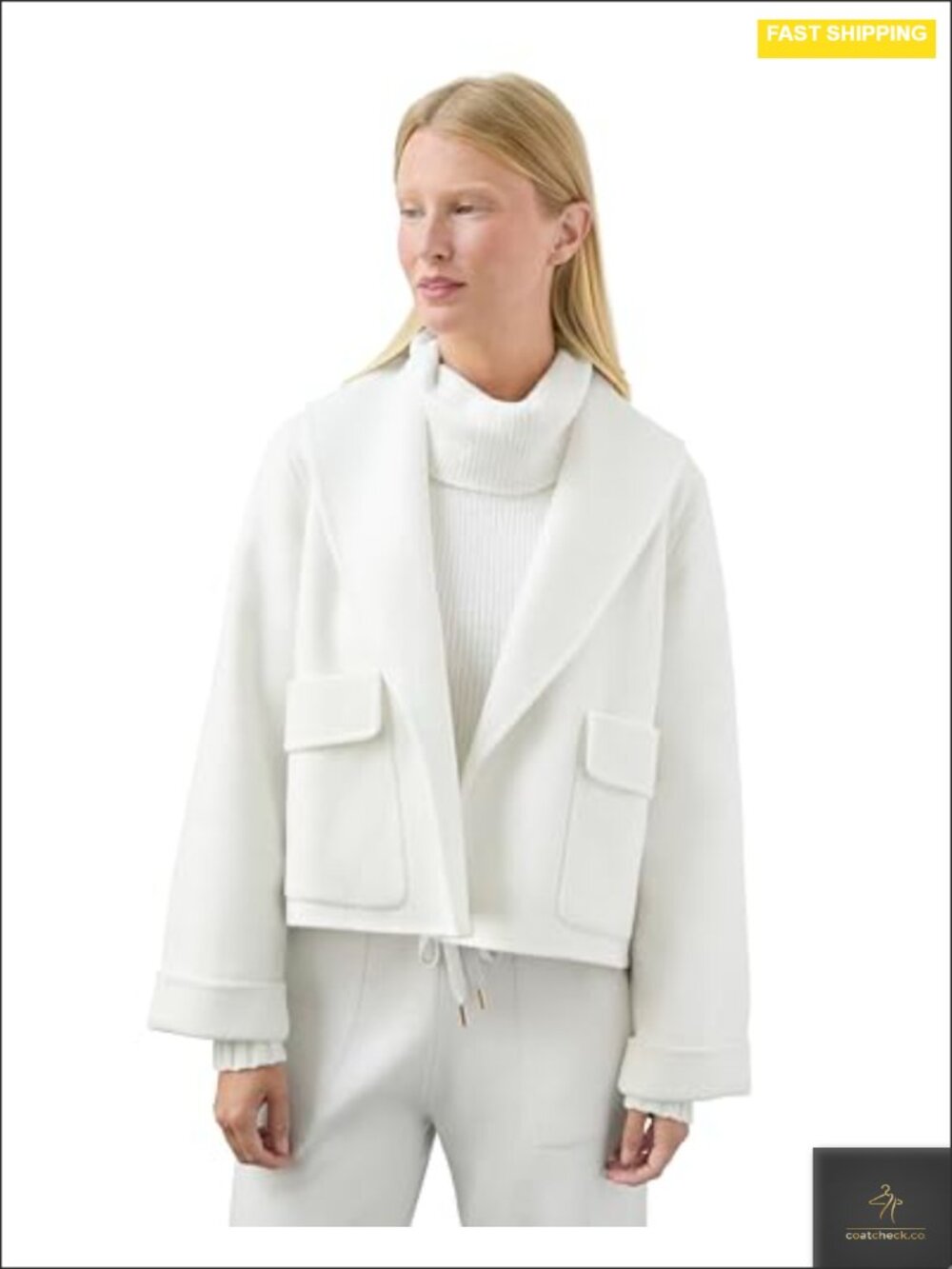 Wool Blend Crop Icon Coat with Shawl Collar